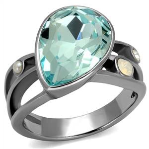 Pear Shape Sea Blue Crystal Cocktail Ring Fashion Rings 