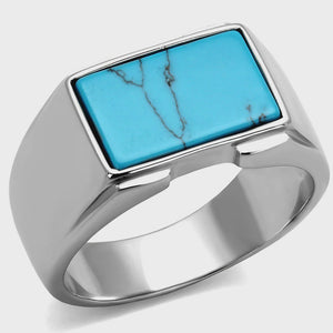 Men's Sea Blue Synthetic Amber Stainless Steel Ring Fashion Rings 