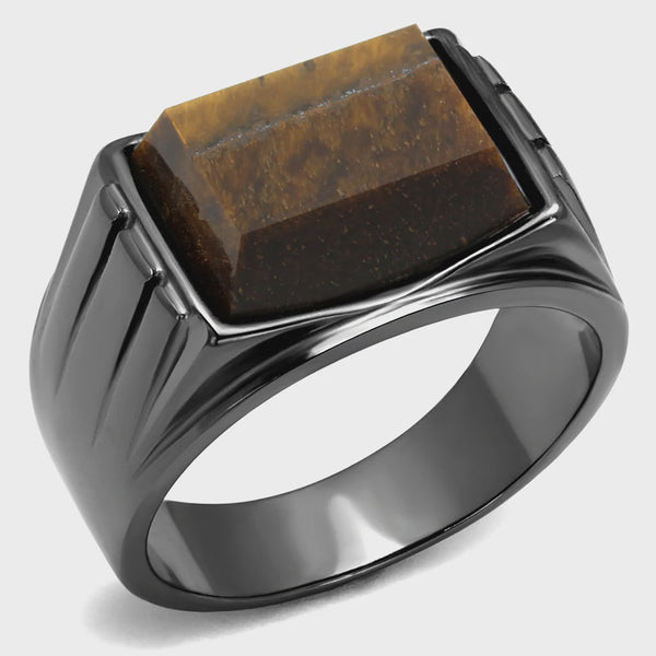 Light Black Tiger Eye Topaz Stainless Steel Ring Fashion Jewelry 