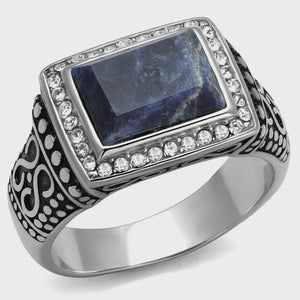 Men's Stainless Steel Sodalite Capri Blue Ring Fashion Jewelry 