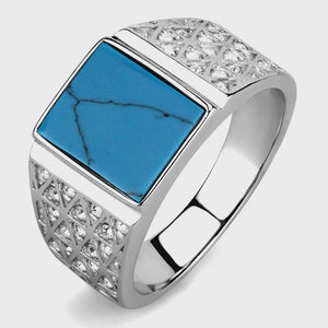 Turquoise Square Stainless Steel Ring Fashion Jewelry 