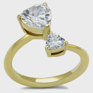 Gold Cubic Zirconia Two Stone Triangle Ring Fashion Jewelry 