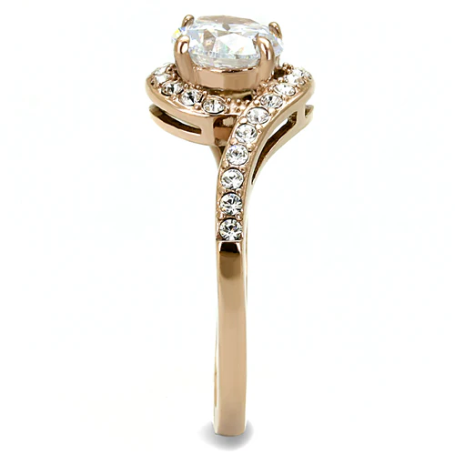 Rose Gold Cubic Zirconia Stainless Ring Fashion Jewelry 