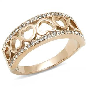 Rose Gold Clear Crystal Multi Heart Ring Fashion Rings 