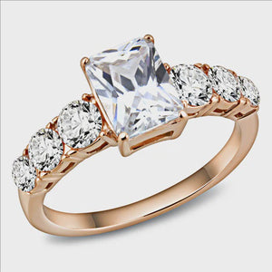 Ion Plated Rose Gold Square Cubic Zirconia Ring Fashion Jewelry 