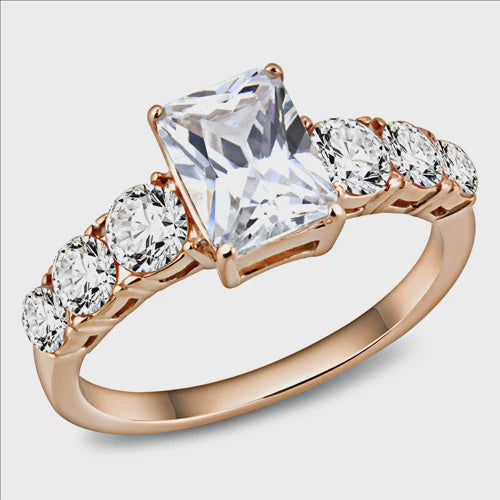 Ion Plated Rose Gold Square Cubic Zirconia Ring Fashion Jewelry 