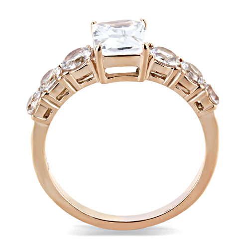 Ion Plated Rose Gold Square Cubic Zirconia Ring Fashion Jewelry 