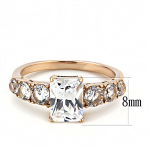 Ion Plated Rose Gold Square Cubic Zirconia Ring Fashion Jewelry 