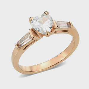 Rose Gold Clear Cubic Zirconia Heart Ring Fashion Rings 