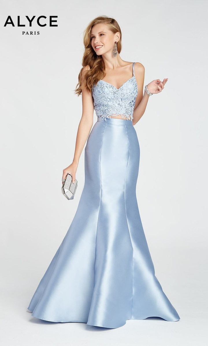 ALYCE Paris 1408 French Blue 2 Piece Lace Top Mermaid Dress