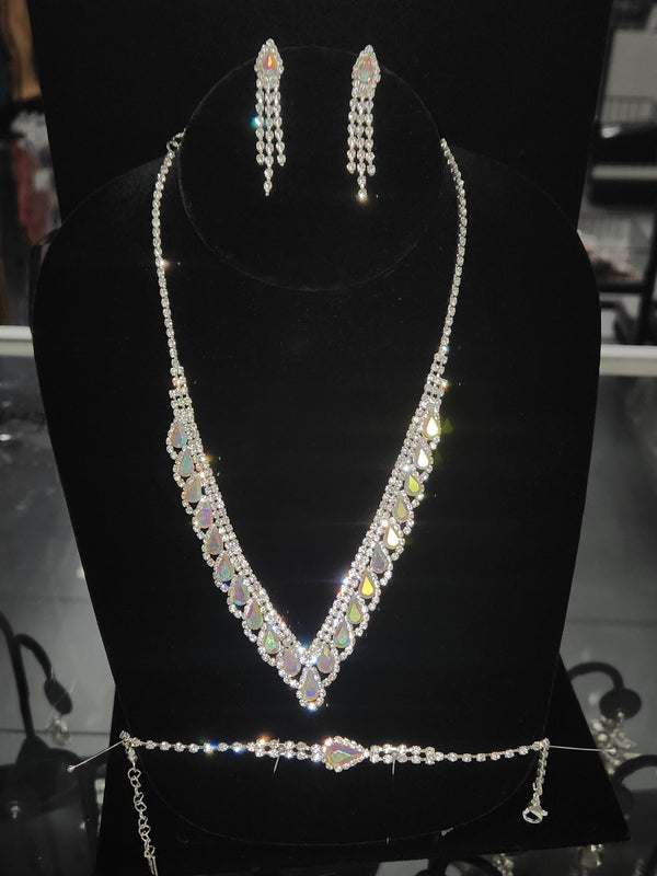 Teardrop Rhinestone Necklace, Earring and Bracelet Set