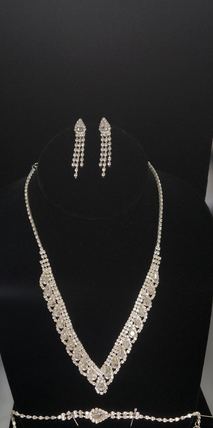 Teardrop Rhinestone Necklace, Earring and Bracelet Set
