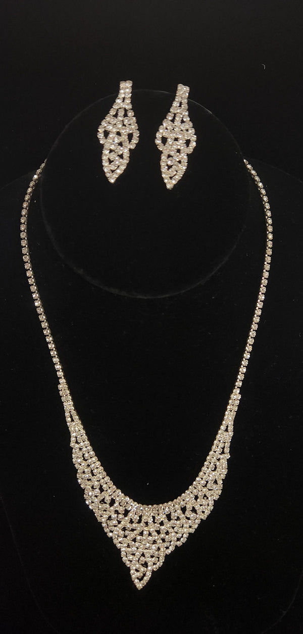 Rhinestone Petal Pave Necklace and Earring Sets