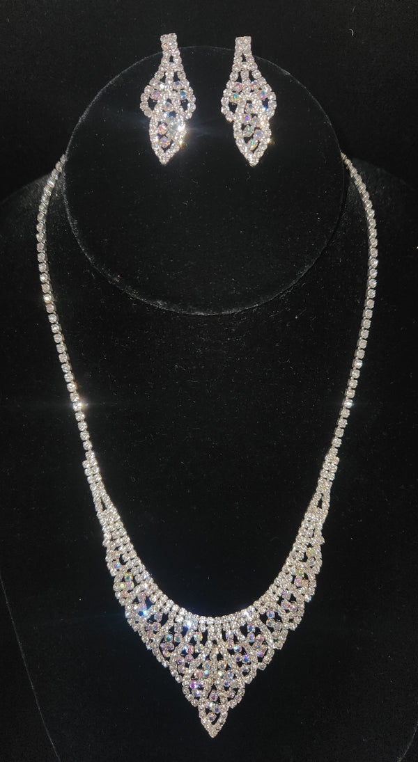 Rhinestone Petal Pave Necklace and Earring Sets