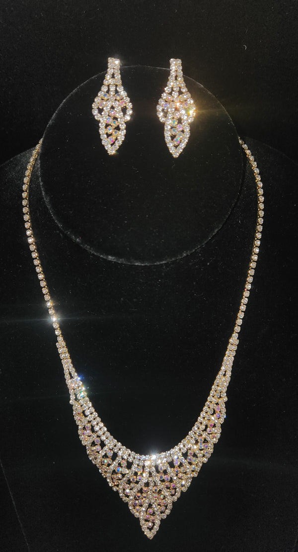 Rhinestone Petal Pave Necklace and Earring Sets