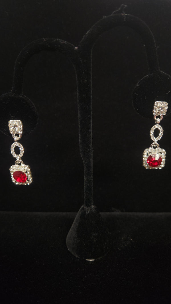 Rhinestone Drop Square Earrings with Center Color - 7 Colors