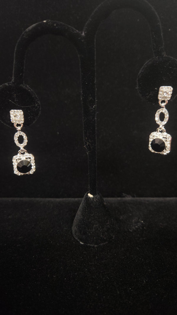 Rhinestone Drop Square Earrings with Center Color - 7 Colors