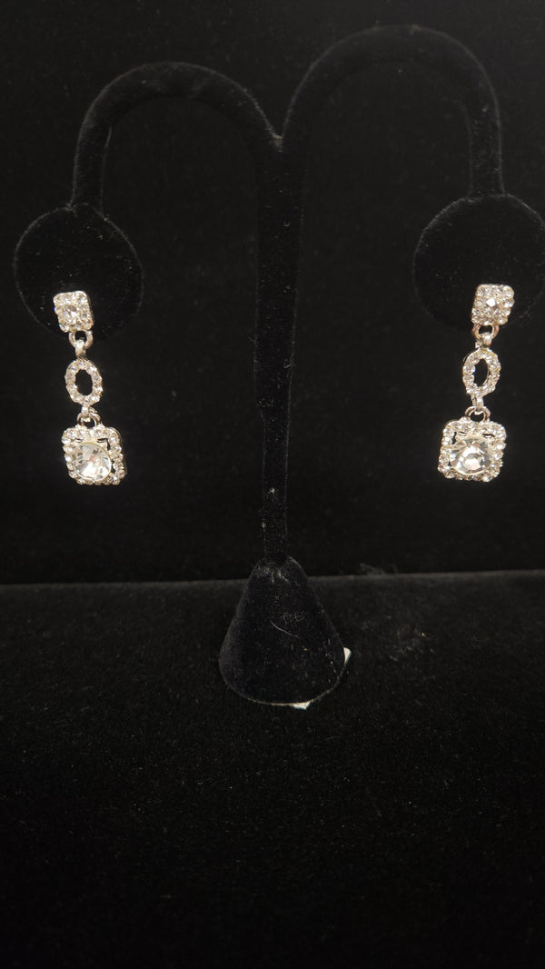 Rhinestone Drop Square Earrings with Center Color - 7 Colors