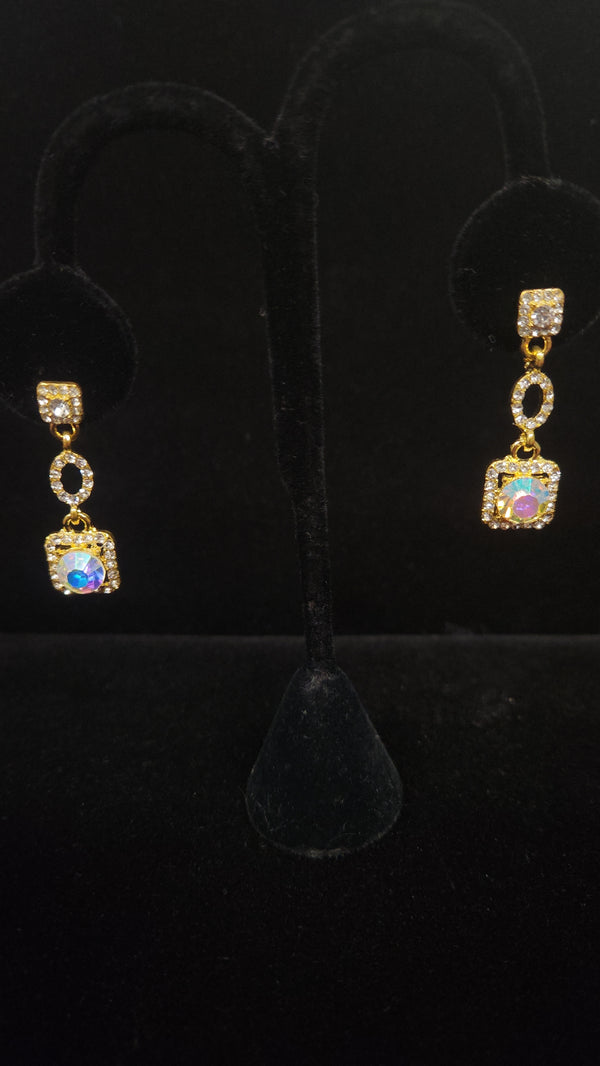 Rhinestone Drop Square Earrings with Center Color - 7 Colors