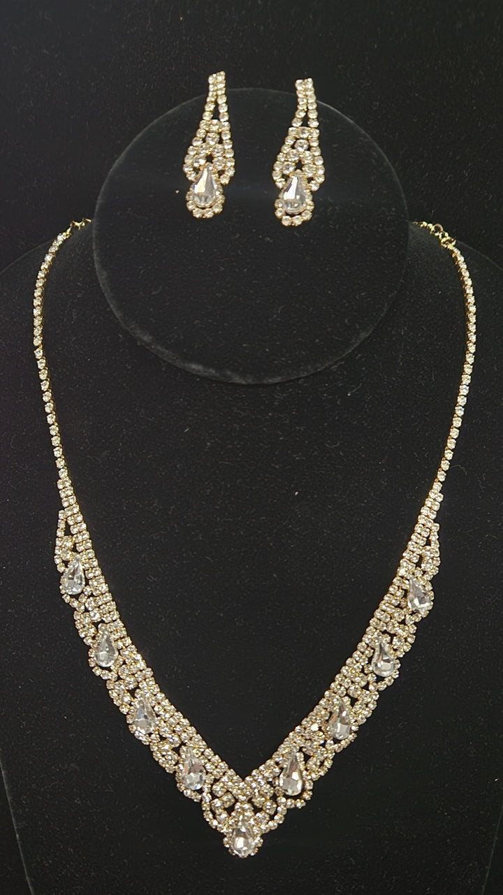 Clear Gold Pave Crystal Teardrop Set