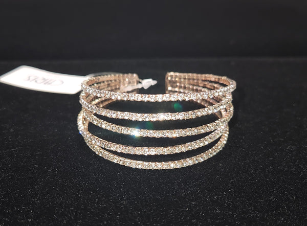 5 Row Rhinestone Cuff Bracelet - Gold or Rose Gold