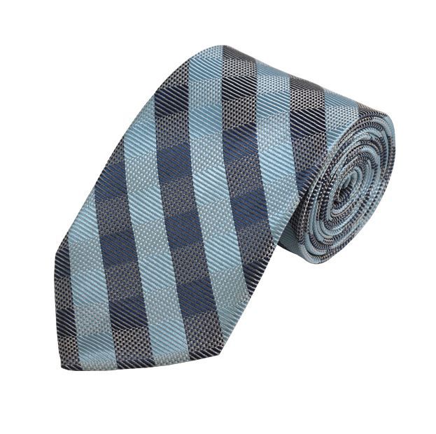 Sky Blue / Blue-Grey Checked Woven Necktie