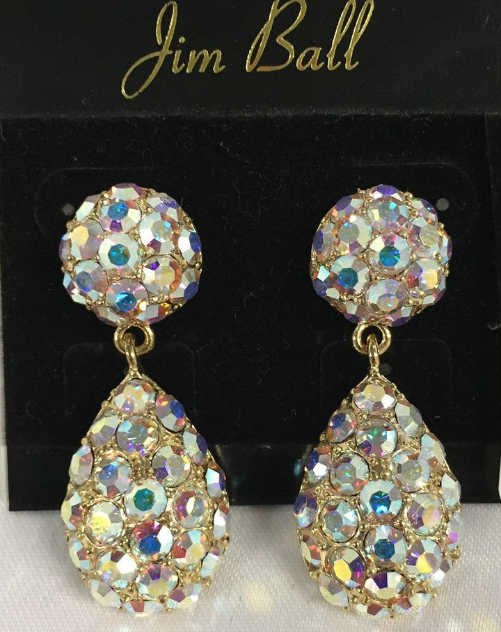 Jim Ball Earrings - Gold drop with AB Stones