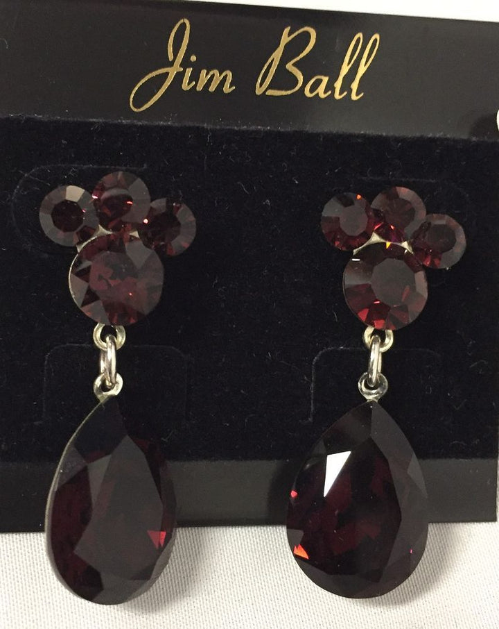 Jim Ball Earrings - Burgundy Cluster Drop