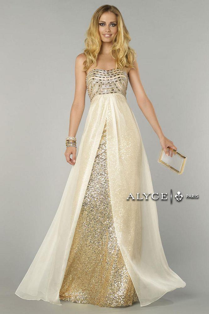 ALYCE Paris 6440 Ivory Gold Chiffon Over Sequin Dress