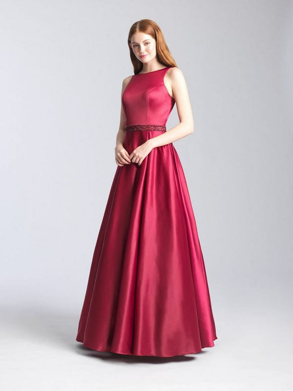 Madison James 20-305 Burgundy Satin A-Line Dress