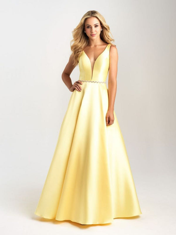 Madison James 20-357 Yellow V-Neck Mikado Ballgown - Size 4