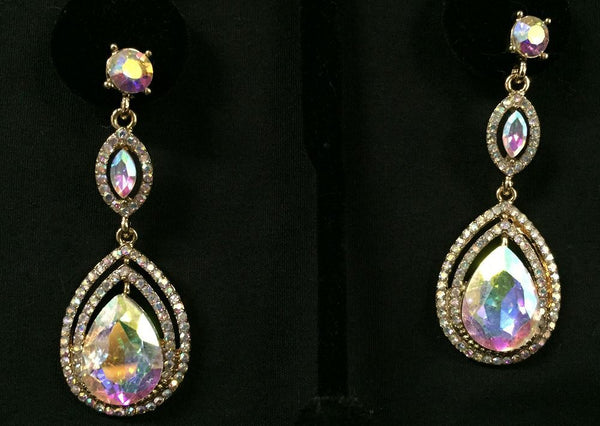 Aurora Borealis Iridescent Teardrop Gold Earrings