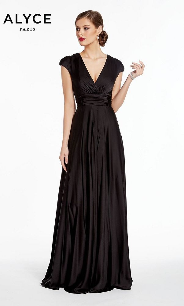 ALYCE Paris 27305 Black Cap Sleeve A-Line Evening Dress
