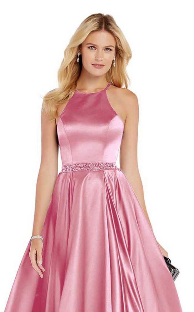 ALYCE - 60417 Rosegold High Neck Satin A-Line Dress - Size 00