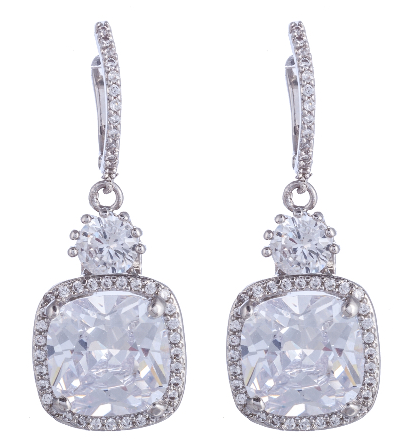 Crystal Silver Square Earrings