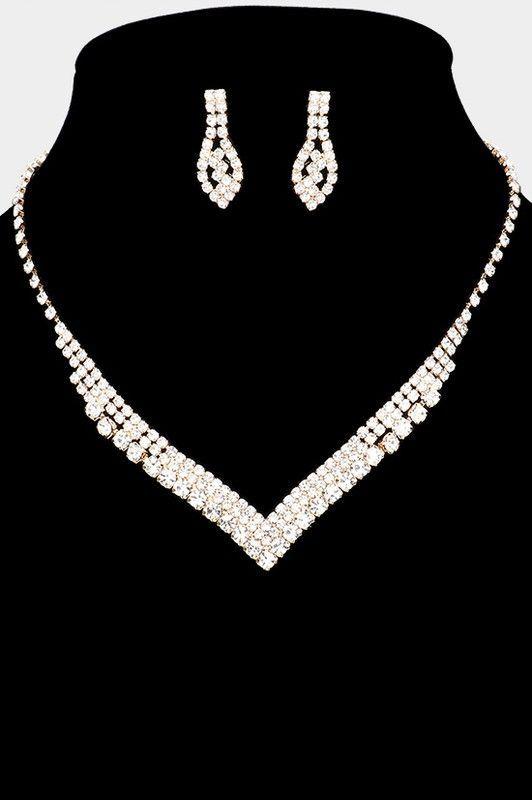 Pave Crystal V Necklace and Earring Set