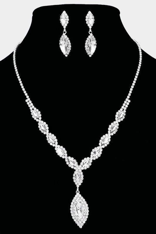 Marquise Rhinestone Drop Necklace and Earring Set