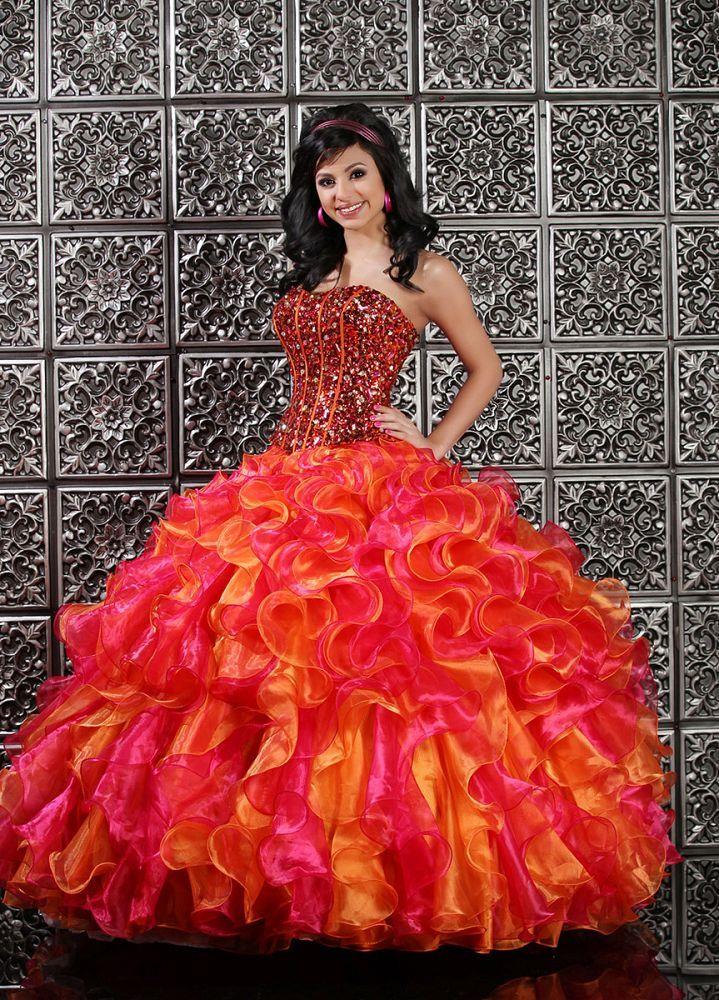 Da Vinci Quinceañera Dress 80110 Dark Fuchsia Orange - Size 8