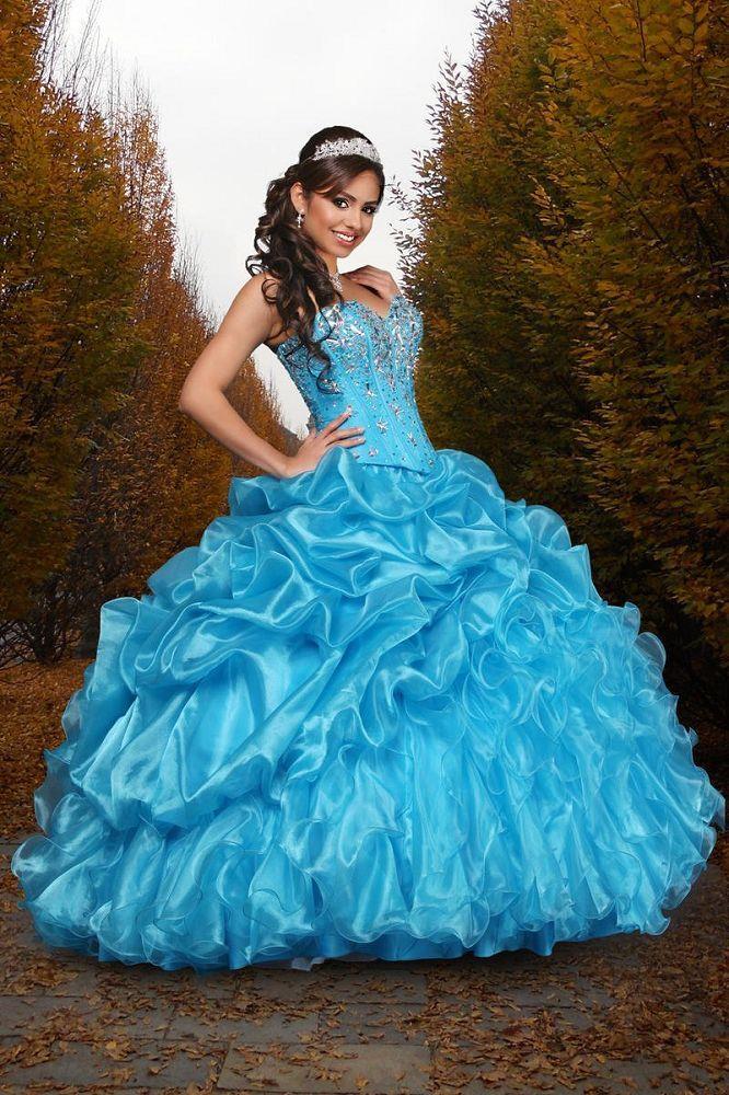 Da Vinci Quinceañera Dress 80239 Turquoise - Size 4