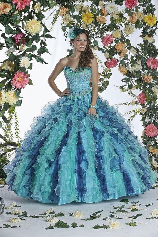 Da Vinci Quinceañera Dress 80269 Tiffany Blue and Seamist