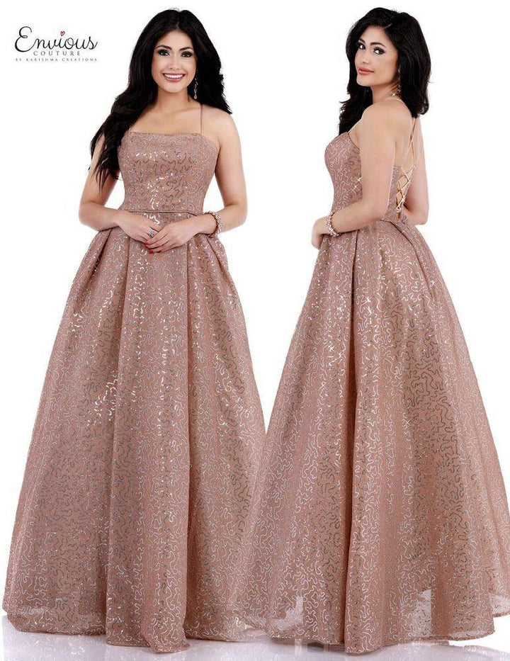 ENVIOUS Couture 1703 Rosegold Sequin A-Line Dress