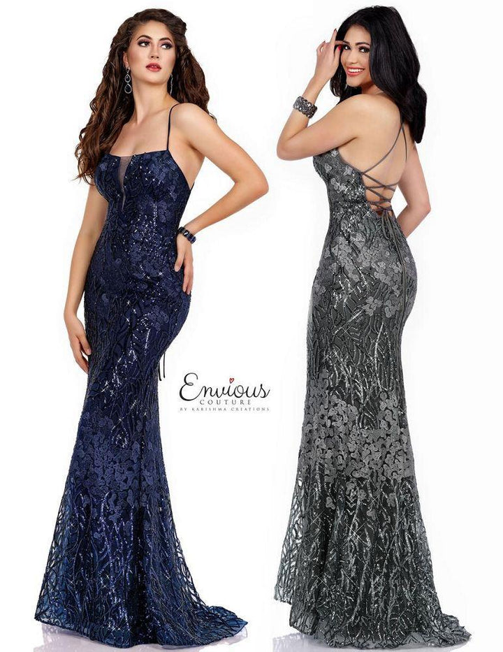 ENVIOUS Couture 1740 Charcoal Sequin Sheath Dress - Size 12
