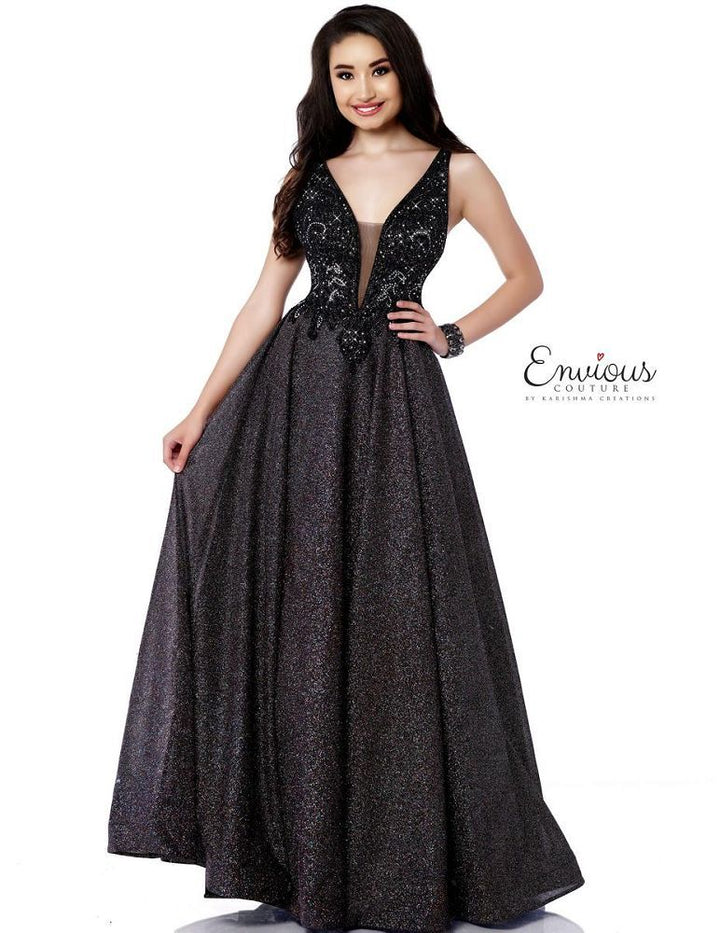 ENVIOUS Couture 1744 Black Iridescent Glitter Ballgown - Size 10