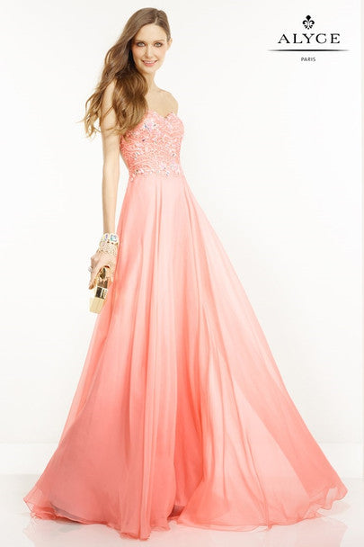 Alyce Paris 1106 Pink Coral A-Line Chiffon Dress