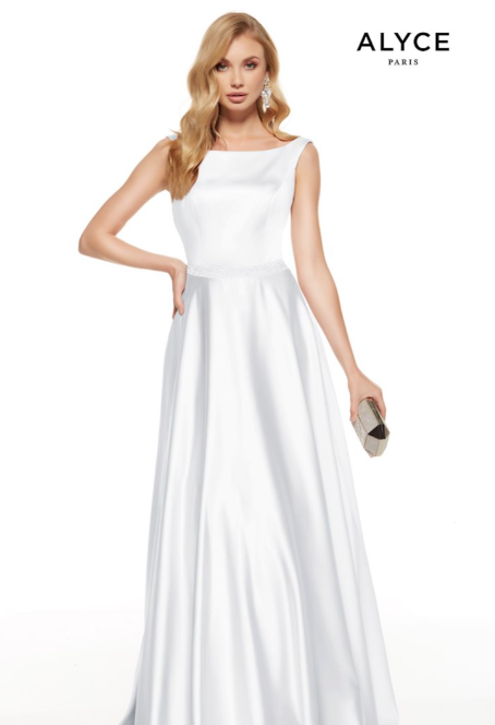 Alyce 1533 Diamond White Modest A-Line Dress