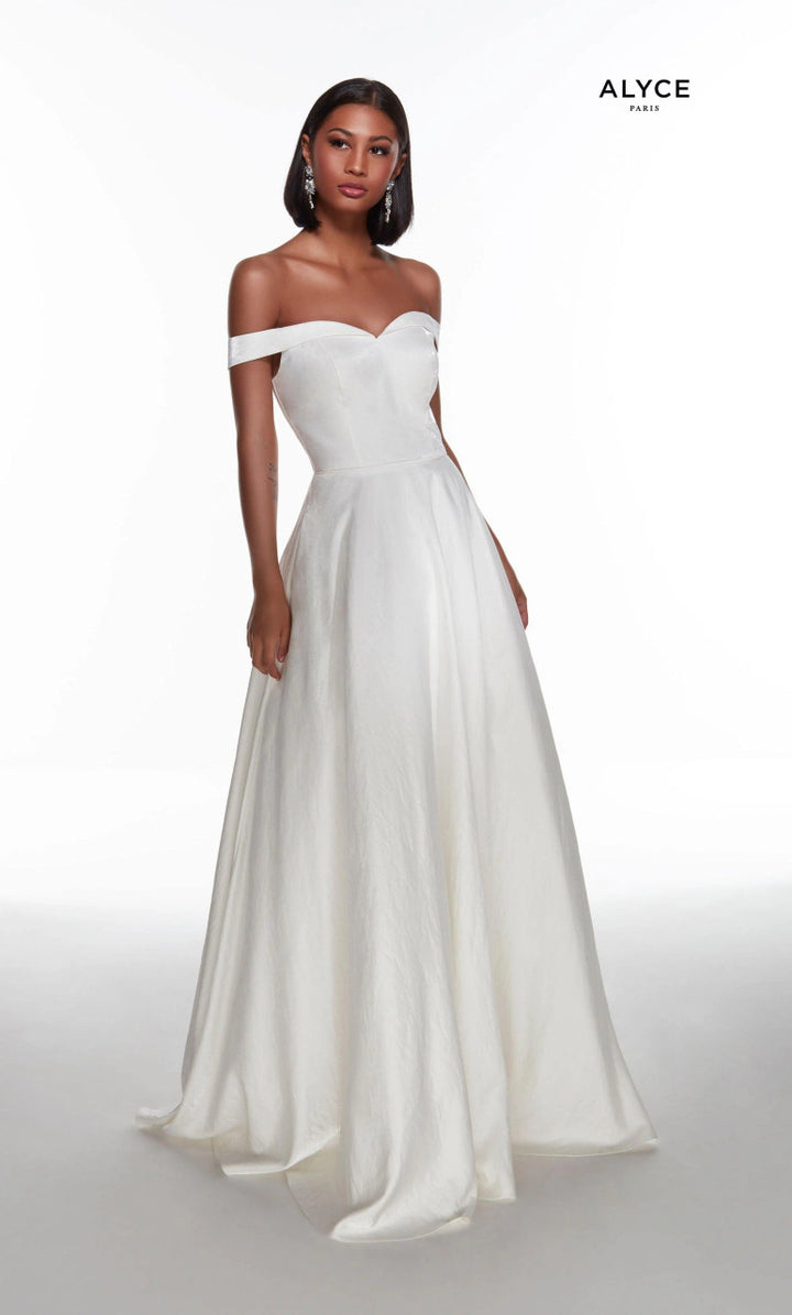 ALYCE Paris 1634 Diamond White Off-Shoulder A-Line Dress - Size 12