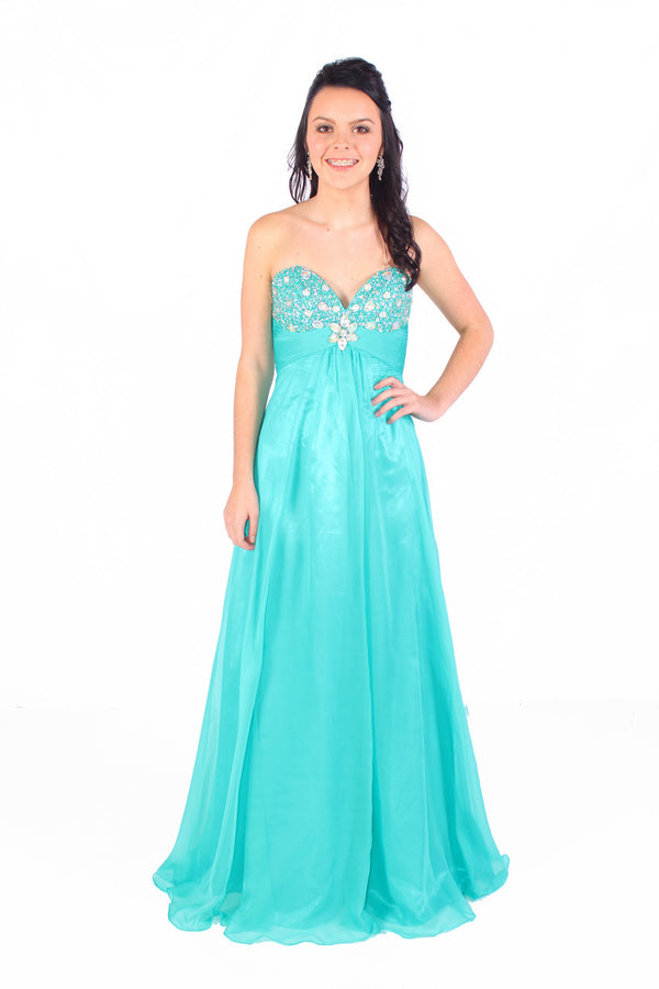 Alyce Paris 35587 Light Aqua Jeweled Sweetheart Chiffon A-Line Dress - Size 0