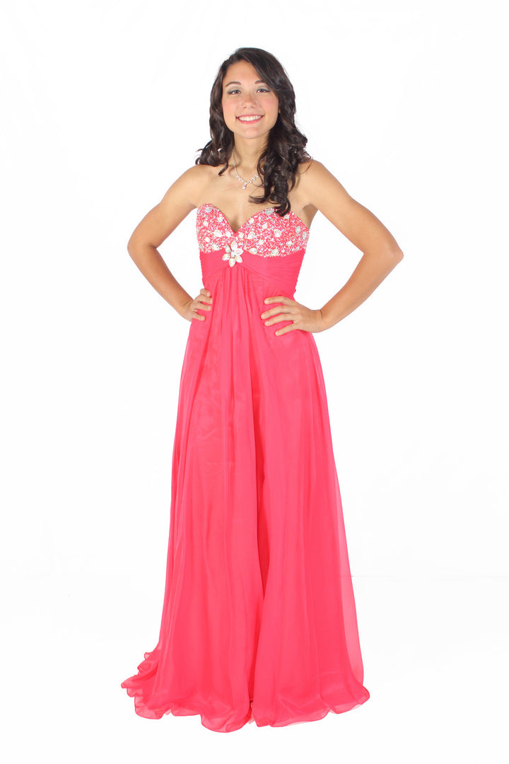Alyce Paris 35587 Watermelon Jeweled Sweetheart Chiffon A-Line Dress - Size 0
