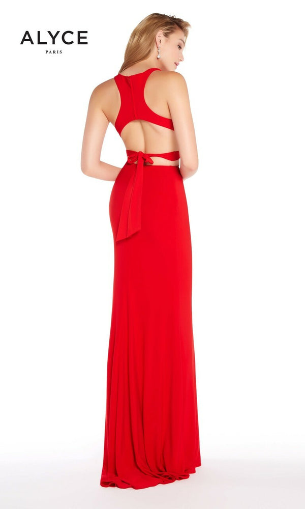 ALYCE Paris 60003 RED High Neck Halter Jersey 2-Piece Dress - Size 12