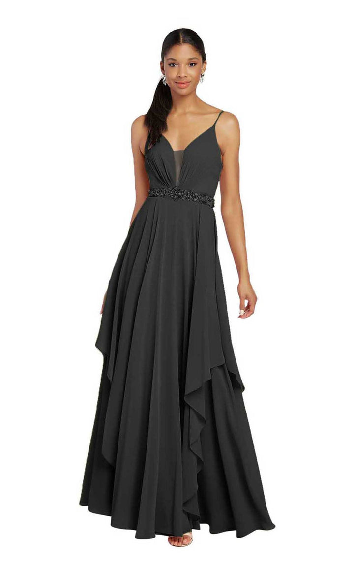 ALYCE Paris 60092 BLACK V-Neck Chiffon A-Line Dress - Size 6